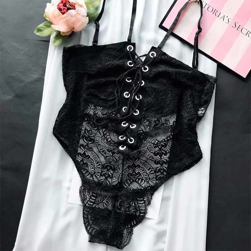 Еротичне боді із зав'язками чорний — S/M Еротичне боді із зав'язками чорний — S/M