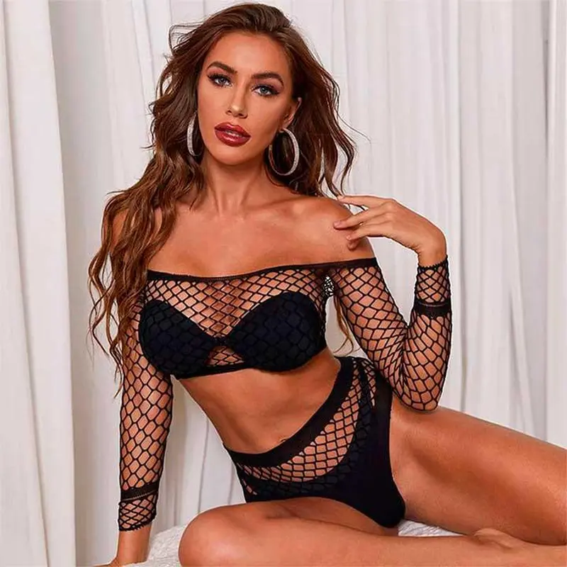 Ідеальний комплект з топом і трусиками в сітку - Чорний - S/М - Еротична білизна Ідеальний комплект з топом і трусиками в сітку - Чорний - S/М - Еротична білизна