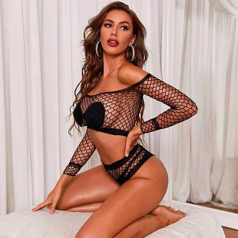 Ідеальний комплект з топом і трусиками в сітку - Чорний - S/М - Еротична білизна Ідеальний комплект з топом і трусиками в сітку - Чорний - S/М - Еротична білизна