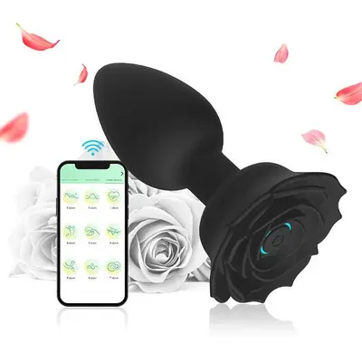 Силіконовий смарт анальний корок Smart Rose - Чорний - - 3.3x10.5 см — Анальні іграшки