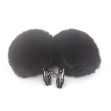Затискачі для сосків із хутром "Pom Pom Nipple Clamps" - Чорний - Садо-мазо
