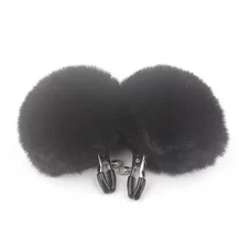 Затискачі для сосків із хутром "Pom Pom Nipple Clamps" - Чорний - Садо-мазо