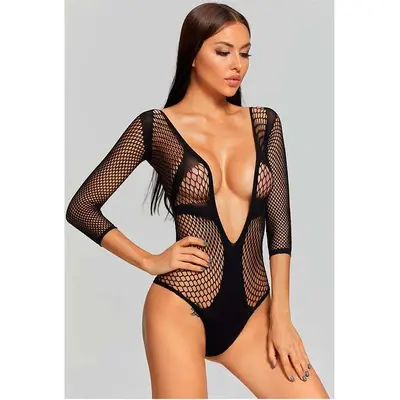 Боді з відкритими грудьми та рукавами - Чорний - XS/S/M - Еротична білизна Боді з відкритими грудьми та рукавами - Чорний - XS/S/M - Еротична білизна