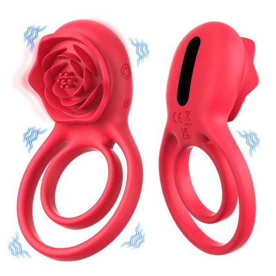Подвійне ерекційне кільце з вібрацією "Hgod Rose" USB - Червоний