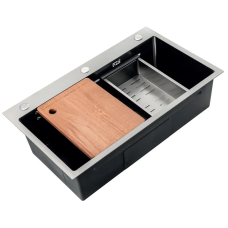 Мойка Zerix ZH7545-SET-05 DECOR NANO-BLACK (3.0/0.8) с нерж. стали, комплект (графит) (ZM5582)