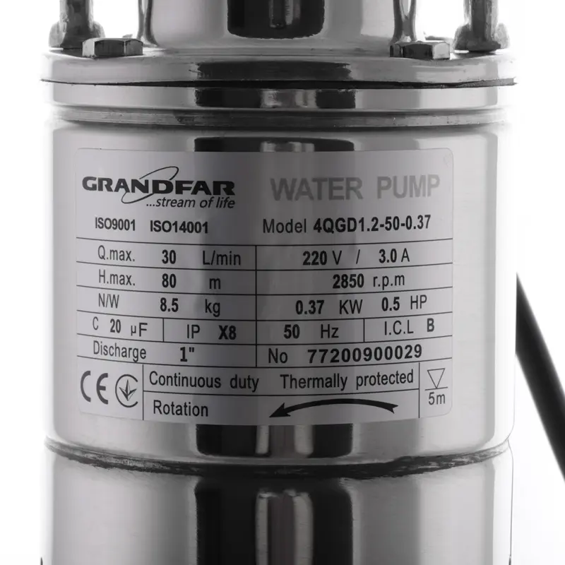 Насос свердловинний шнековий GRANDFAR 4QGD 1,2-50-0,37-10M (GF1306) Насос свердловинний шнековий GRANDFAR 4QGD 1,2-50-0,37-10M (GF1306)