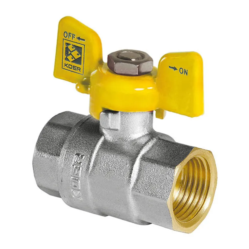 Кран шаровой KOER KR.217.G - 1/2" FF ГГМ YELLOW, ручка "бабочка" желтая (KR0032)