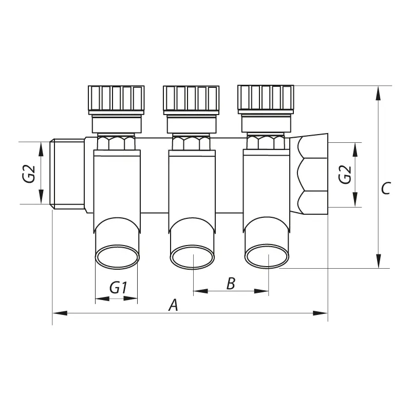 Коллектор вентильный с фитингом Koer KR.1124-2 1”x2 ways (KR2832) Коллектор вентильный с фитингом Koer KR.1124-2 1”x2 ways (KR2832)