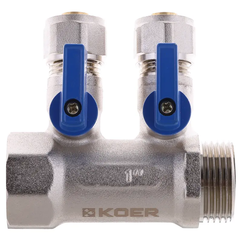 Коллектор с шаровыми кранами и фитингом Koer KR.1126-2 1”x2 ways (KR2838) Коллектор с шаровыми кранами и фитингом Koer KR.1126-2 1”x2 ways (KR2838)