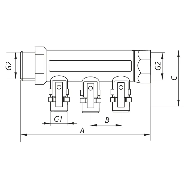 Коллектор с шаровыми кранами и фитингом Koer KR.1126-2 1”x2 ways (KR2838) Коллектор с шаровыми кранами и фитингом Koer KR.1126-2 1”x2 ways (KR2838)