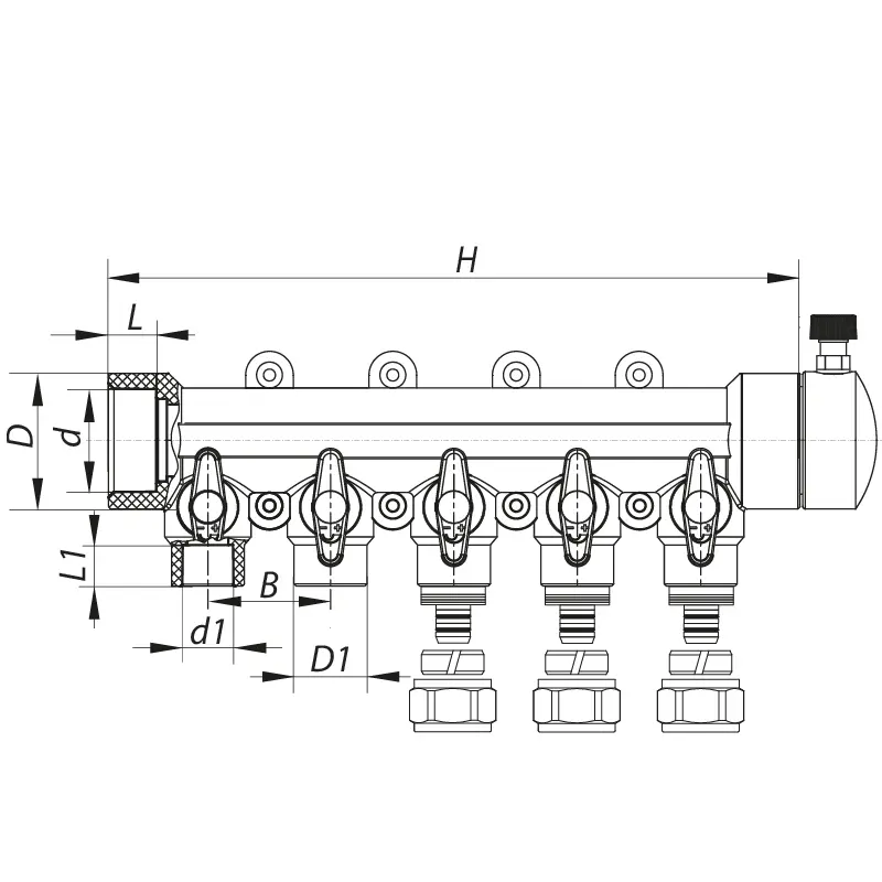 Коллектор распределительный 5-way с фитингом (40x20) PPR Koer K0193.PRO (KP2558) Коллектор распределительный 5-way с фитингом (40x20) PPR Koer K0193.PRO (KP2558)