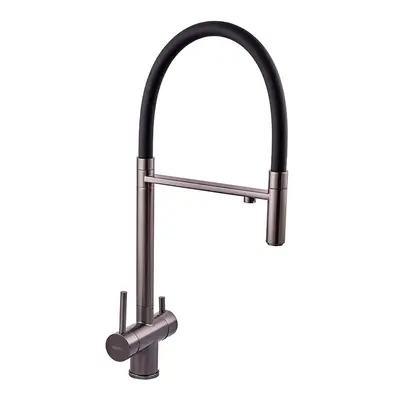 Смеситель для кухни с гибким изливом на две воды Zerix KIT-021 Graphite REFL.Black из нерж. стали (