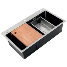 Мойка Zerix ZH8045-SET-05 NANO-BLACK (3.0/0.8) с нерж. стали, комплект (графит) (ZM5585)