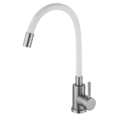 Кухонный смеситель с белым силиконовым изливом Zerix LUX-011 Refl.White (нерж. сталь) (ZX4877)