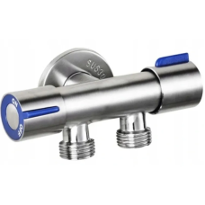 Кран для подключения сантехприборов Mixxus VAL-11-1/2x1/2x1/2 из нержавеющей стали SUS304 (синий) (