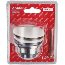 Донный клапан для умывальника Koer PW-01-11 1 1/4'' (кнопка) (Белая керамическая накладка) (KR3405)