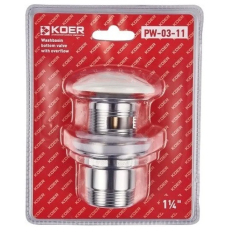 Донный клапан для умывальника с переливом Koer PW-04-01 1 1/4'' (кнопка) (Цвет хром) (KR3398)
