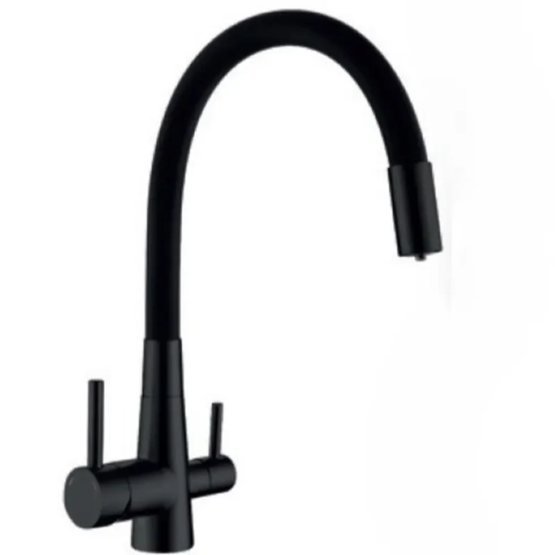 Смеситель для кухни Mixxus SUS-021 BLACK REFL.BLACK с силиконовым изливом, с выходом для питьевой в