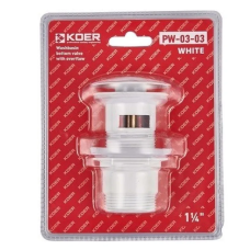 Донный клапан для умывальника с переливом Koer PW-03-03 1 1/4'' (кнопка) (Белый) (KR3395)
