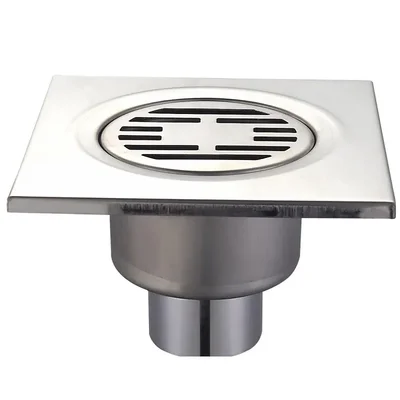 Душевой трап из нержавеющей стали Champion Drain-03-15x15-180 (прямой отвод) (CH6147)