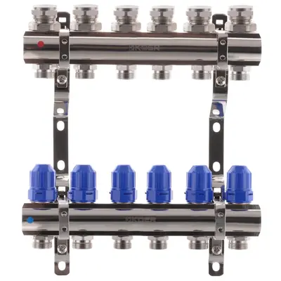 Коллекторный блок с термостатическими клапанами Koer KR.1100-06 1”x6 ways (KR2632)
