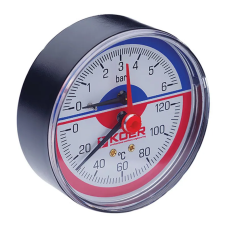 Термо-манометр аксиальный (KOER KM.802A) (0-6 bar), D 80мм, 1/4''-1/2'' (KR0223)
