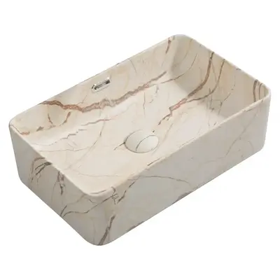Раковина накладная Mixxus Premium QUADRO-0208 MARBLE 480х315х140mm с переливом (MP6518)