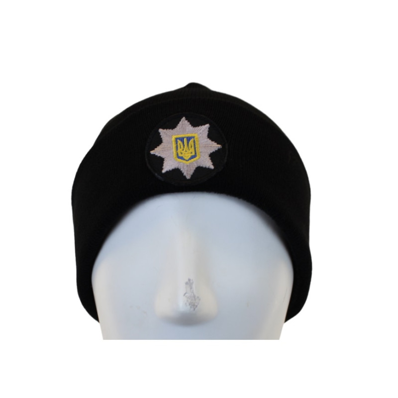 Вязаная шапка полиции черная на флисе Pancer Protection
