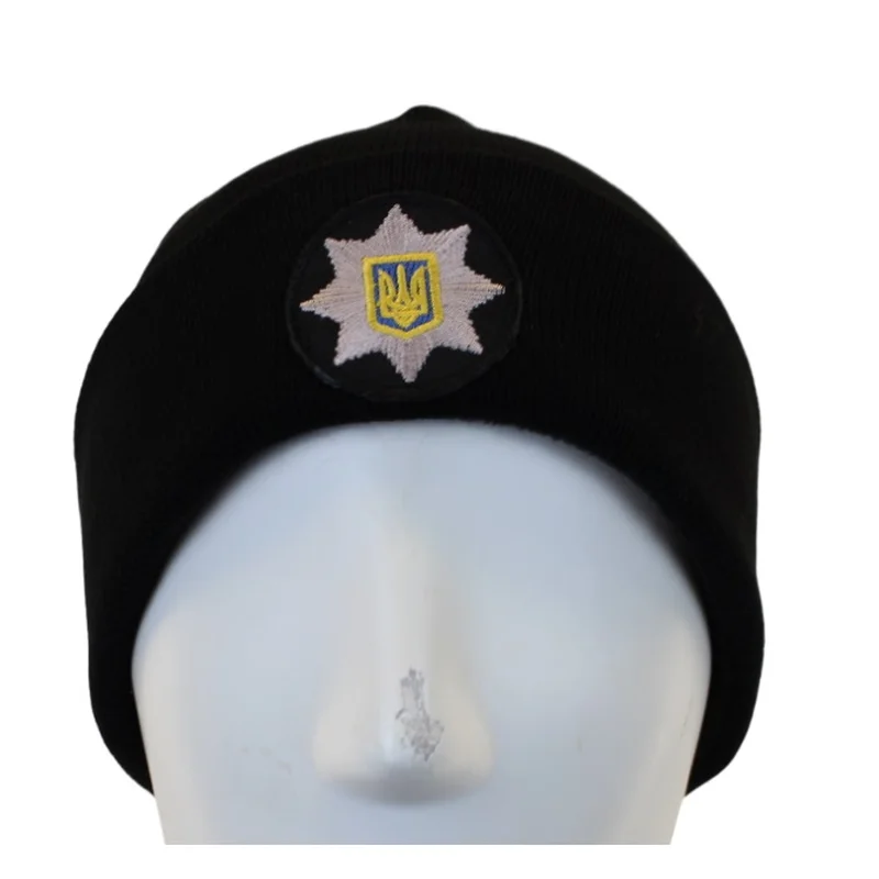 Вязаная шапка полиции черная на флисе Pancer Protection