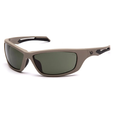 Очки защитные Venture Gear Tactical Howitzer Tan (forest gray) Anti-Fog, чёрно-зелёные в песочной оправе