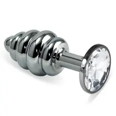 LoveToy Rosebud Spiral Metal Plug - витая металлическая анальная пробка с кристаллом, 6.85х2.95 см (прозрачный)