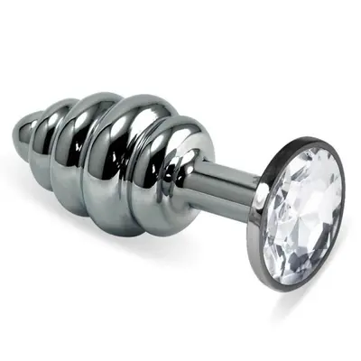 LoveToy Rosebud Spiral Metal Plug - кручена металева анальна пробка з кристалом, 6.85х2.95 см (прозорий)