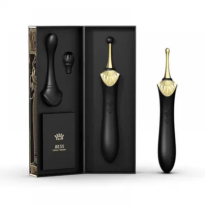 Zalo Bess Pin Point Vibrator - Вишуканий вібратор для клітора з насадками, 22х3.3 см (чорний)