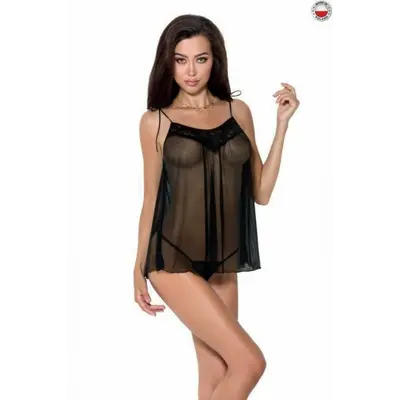 Passion Melania Chemise - Сорочка прозрачная беби долл, L/XL (чёрная)