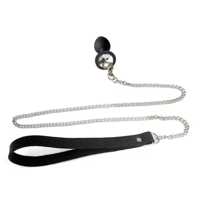 Art of Sex Silicone Anal Plug with Leash, M - Силиконовая анальная пробка с поводком, 3,4 см (черный)