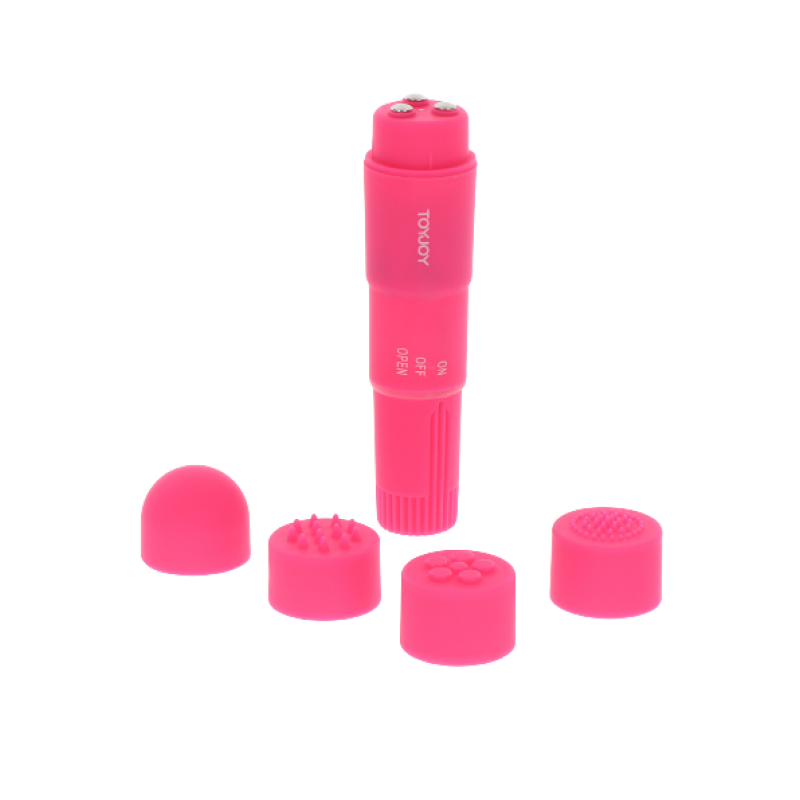 Toy Joy Funky Massager - Вибромассажер с насадками, 10х2.5 см (розовый)