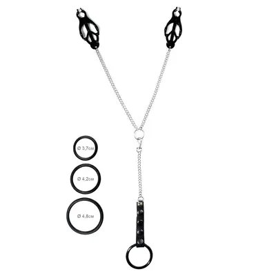Зажимы для сосков Art of Sex Nipple clamps for Men Black clover с эрекционными кольцами