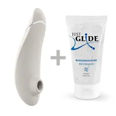 Womanizer Premium 2 + Лубрикант 50 мл – Инновационный клиторальный вакуумный стимулятор, 15.5х3.5 см (серый)