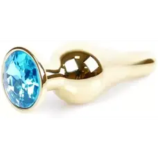 Boss Jewellery Gold Butt Light Blue - Анальна пробка з кристалом, 9,5х3 см (блакитний)