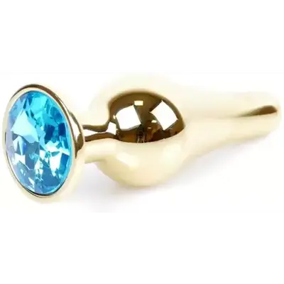 Boss Jewellery Gold Butt Light Blue - Анальна пробка з кристалом, 9,5х3 см (блакитний)