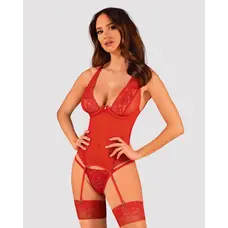 Obsessive Lacelove corset - эротический корсет с подвязками и стринги, M/L (красный)