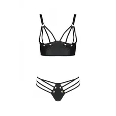 Passion Malwia Bikini - Комплект з еко-шкіри з люверсами та ремінцями, бра та трусики, 4XL/5XL (чорний)