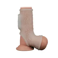 LoveToy Vibrating Drip Knights Ring with Scrotum Sleeve - стимулююча вібронасадка на член, 13 см (білий)