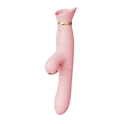 Zalo Rose Rabbit Thruster Strawberry Pink - Мощный пульсатор с нежным дизайном, 25х3.6 см (розовый)