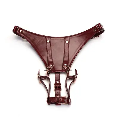 Кожаные трусики для вибратора Liebe Seele Wine Red Forced Orgasm Strop