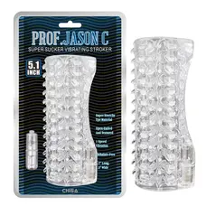 Chisa Prof.Jason З Super Sucker Vibrating Stroker - Прозрачный сквозной мастурбатор с вибрацией, 14.5х5.6 см (белый)