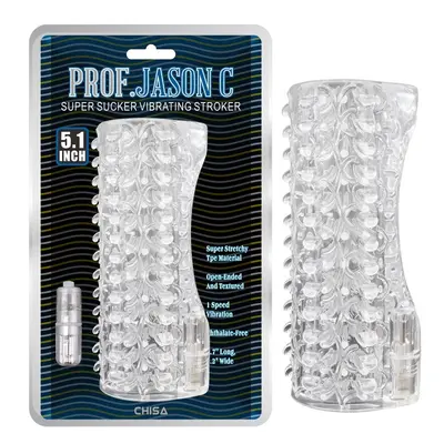Chisa Prof.Jason З Super Sucker Vibrating Stroker - Прозорий наскрізний мастурбатор з вібрацією, 14.5х5.6 см (білий)