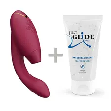 Womanizer Duo 2 + Лубрикант 50 мл - Вибратор с вакуумным стимулятором, 20.3х3.5 см (бордовый)