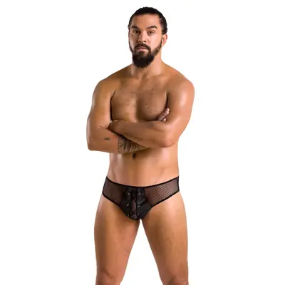 Passion - 035 SLIP RICHARD black - Сетчатые мужские трусы со шнуровкой, XXL/XXXL