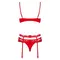 Obsessive Heartina set - еротичний комплект бюстгальтер, стрінги та пояс для панчіх, L/XL (червоний)